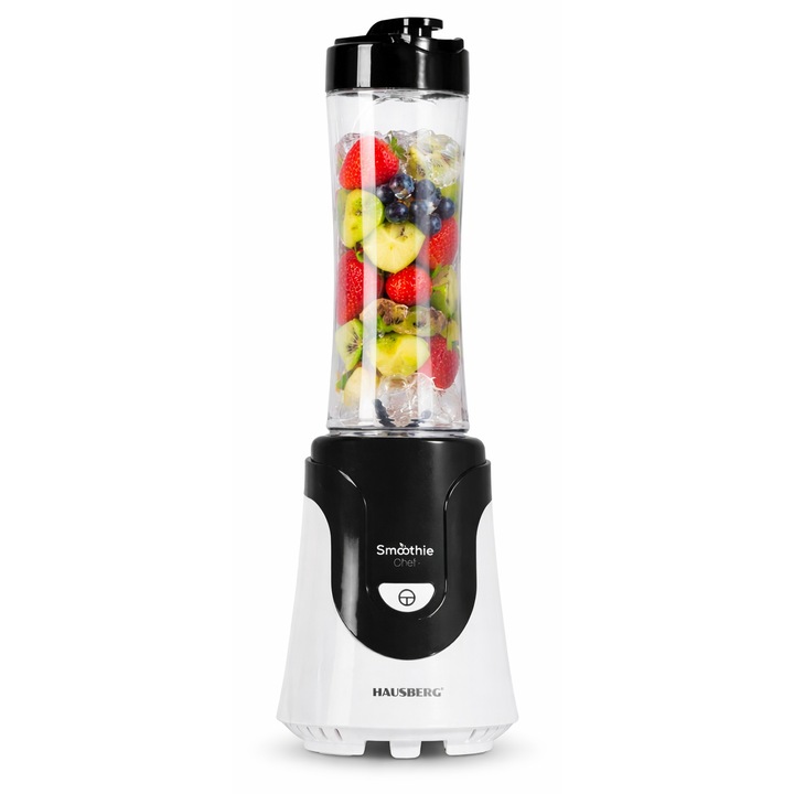 Blender personal Hausberg HB-7676NG, 600 ml, Smoothie Maker, Portabil, 1 viteza, Sistem One-Touch, Lame inox, Ideal pentru smoothie & shake-uri