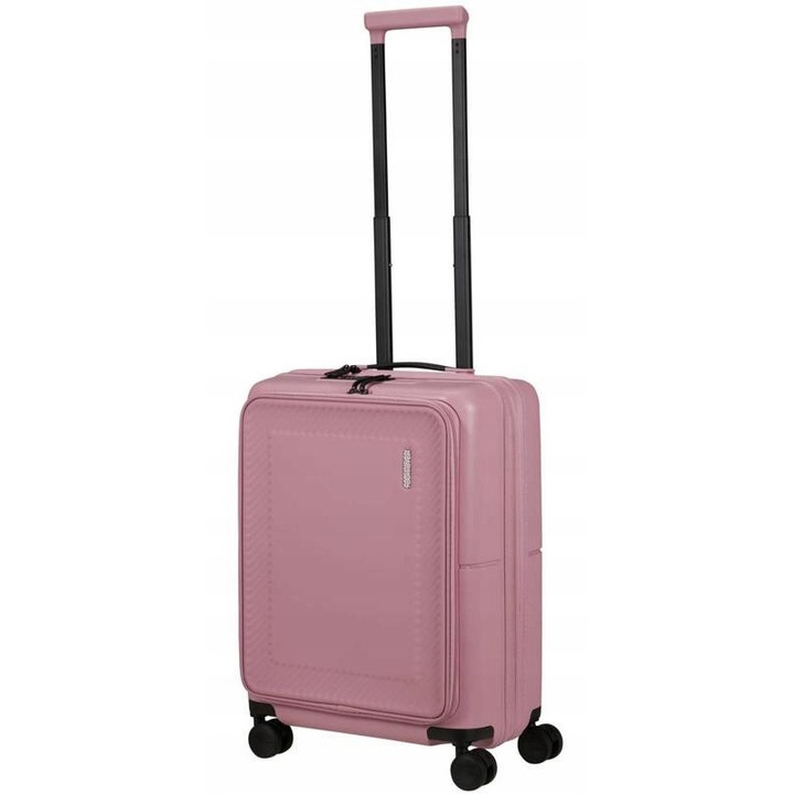 Kisméretű American Tourister DashPop EXP gurulós bőrönd, rózsaszín lila, 42/48 l, 15,6"-os laptop és 10,5"-os tablet rekesszel