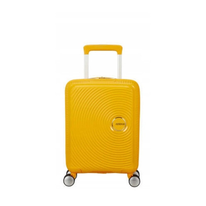 Детски куфар American Tourister Soundbox Mini, златистожълт, 2 отделения, 4 колела