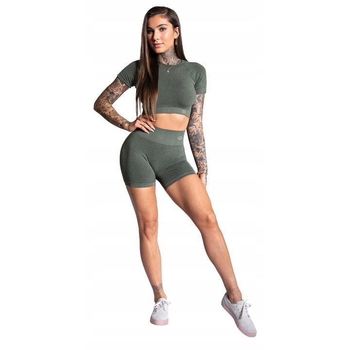Pantaloni sport dama, Gym Glamour, pantaloni scurti de antrenament, kaki, fara cusaturi