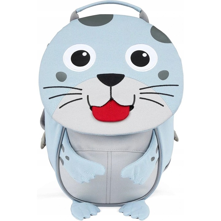 Ghiozdan pentru copii Affenzahn, model Micul Prieten, ergonomic, reflectorizant, foca - jasnoniebenschi, dimensiune universala