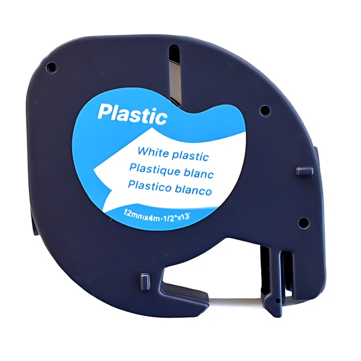 Banda etichete plastic compatibila imprimante Dymo Letratag 91201/91331/9122/59422, 12 mm, negru pe alb