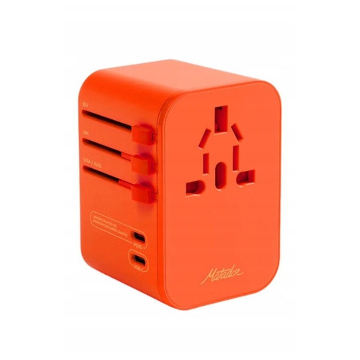 Adaptor calatorie Matador Global Travel Adapter, 6 porturi, USB-C, USB-A, port A, portocaliu