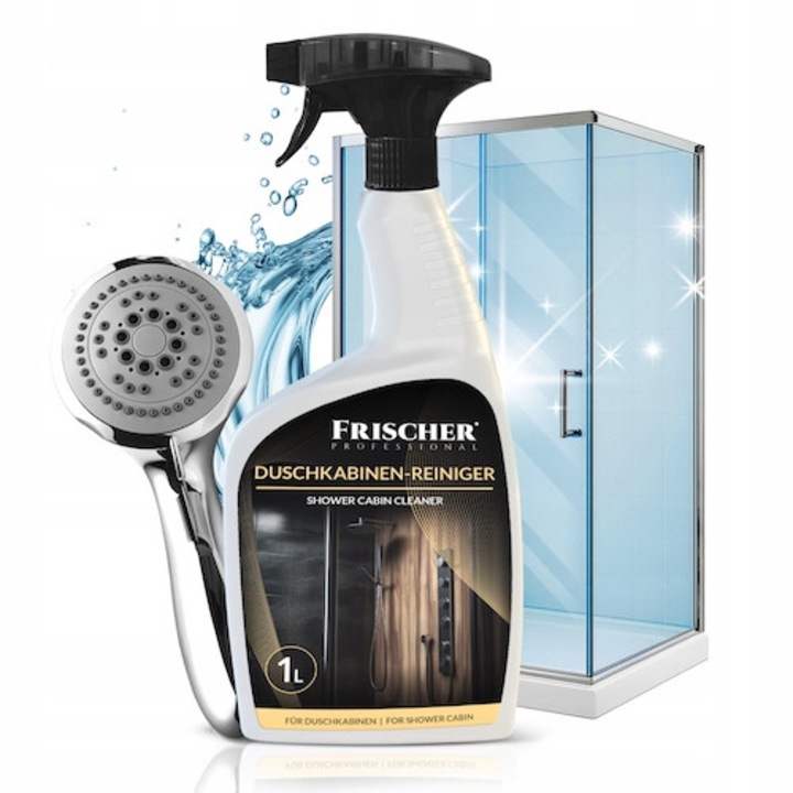Solutie de curatare pentru cabina de dus, Frischer, 1000ml, Indepartare eficienta a depunerilor, Formula sigura, Calitate ridicata a curatarii, Plastic, crom, otel inoxidabil, gresie, teracota