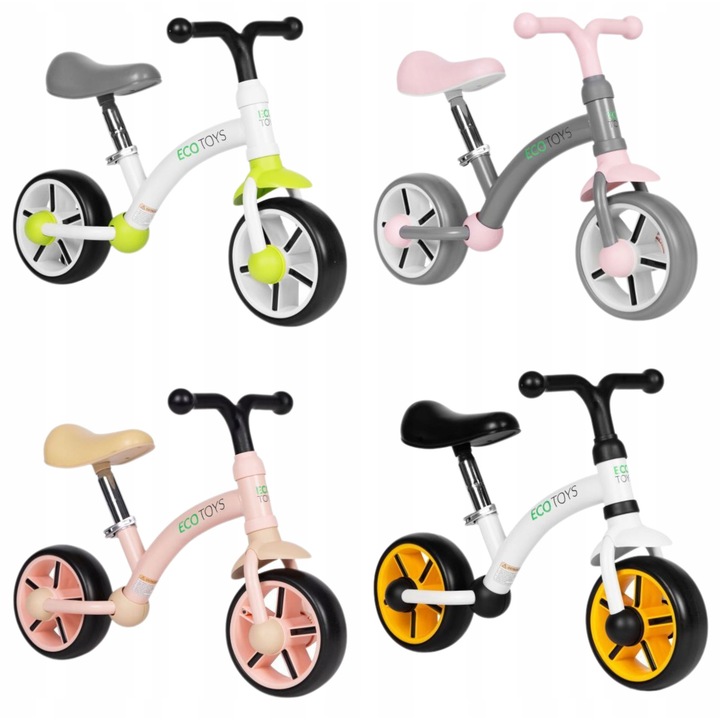 Bicicleta de echilibru pentru copii, Ecotoys, mix culori, 33-41 cm inaltime sa, 30 kg greutate maxima