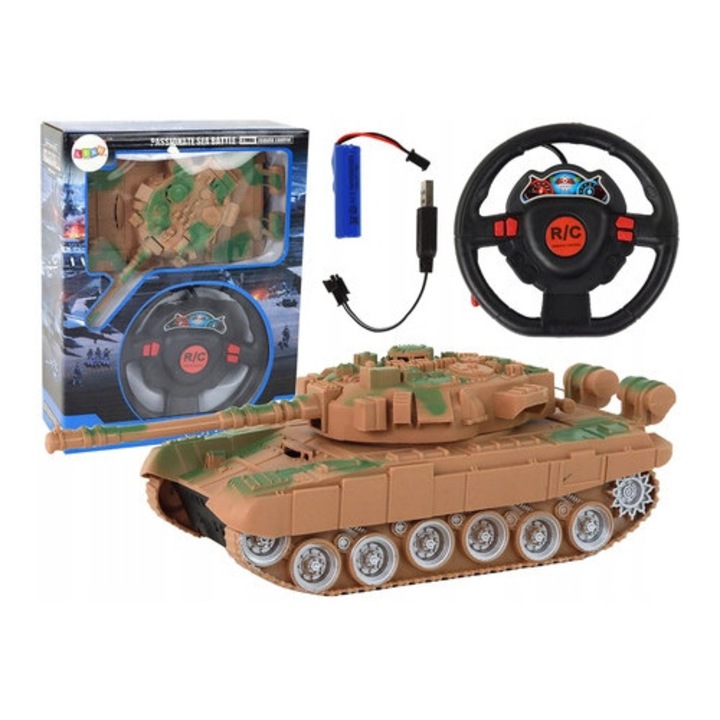 Tanc R/C LEAN Toys, 1:18, culoare piaskie, 24,5x10,5x7cm, set cu telecomanda