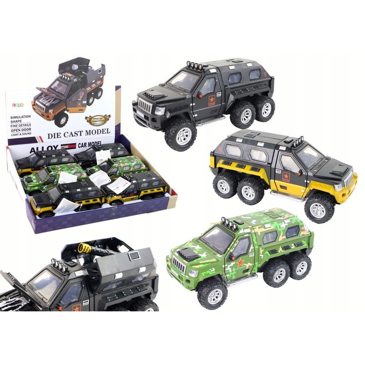 Masinuta LEAN Toys cu armata, 3 culori, 18x7x9,5cm