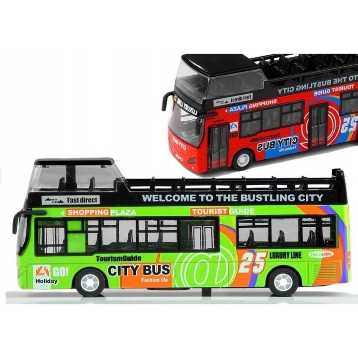 Autobuz turistic 1:32, LEAN Toys, deschidere usi, verde, 17x7x5cm