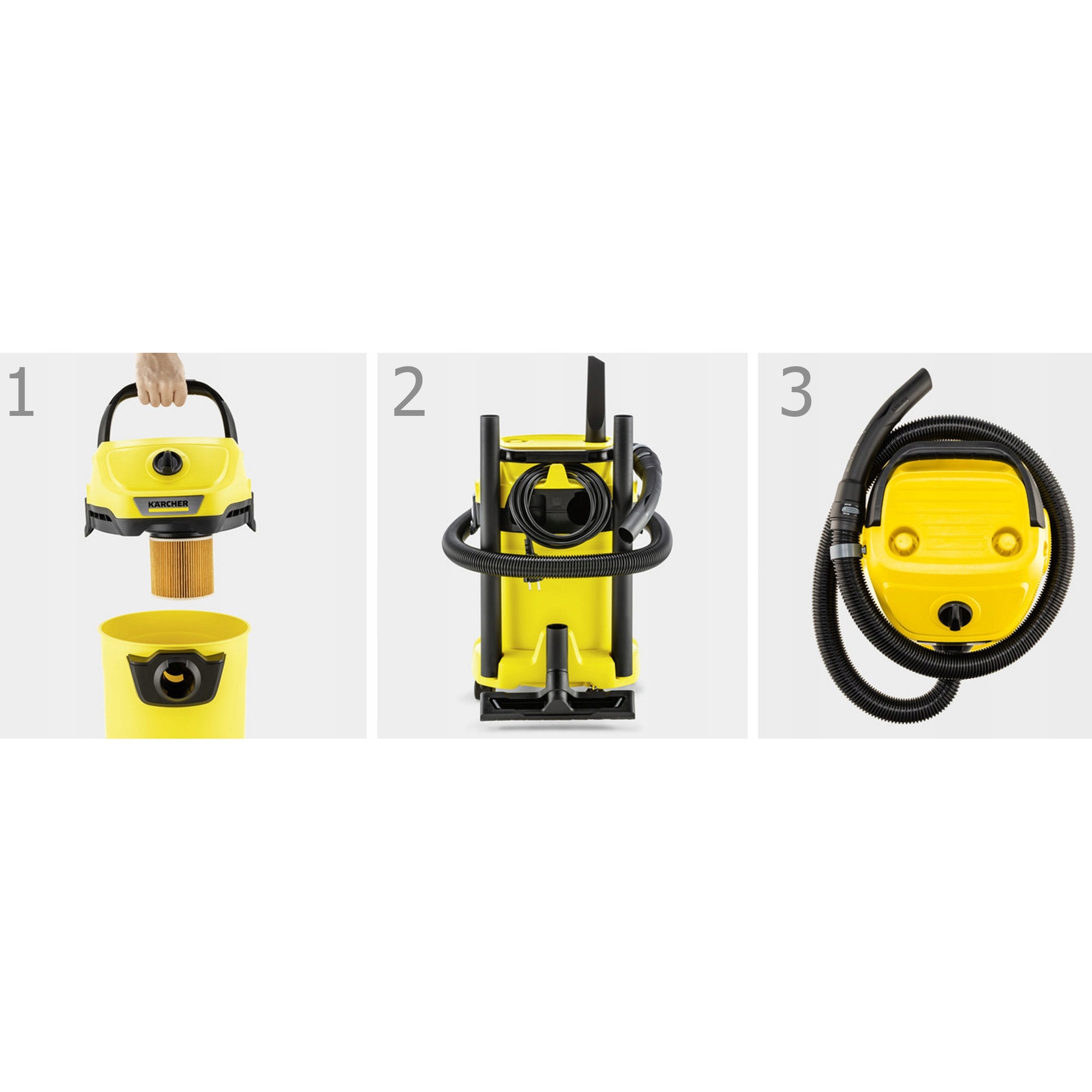 Aspirator Karcher WD3 1000W 17L uscat/umed, functie de suflare, galben, set complet
