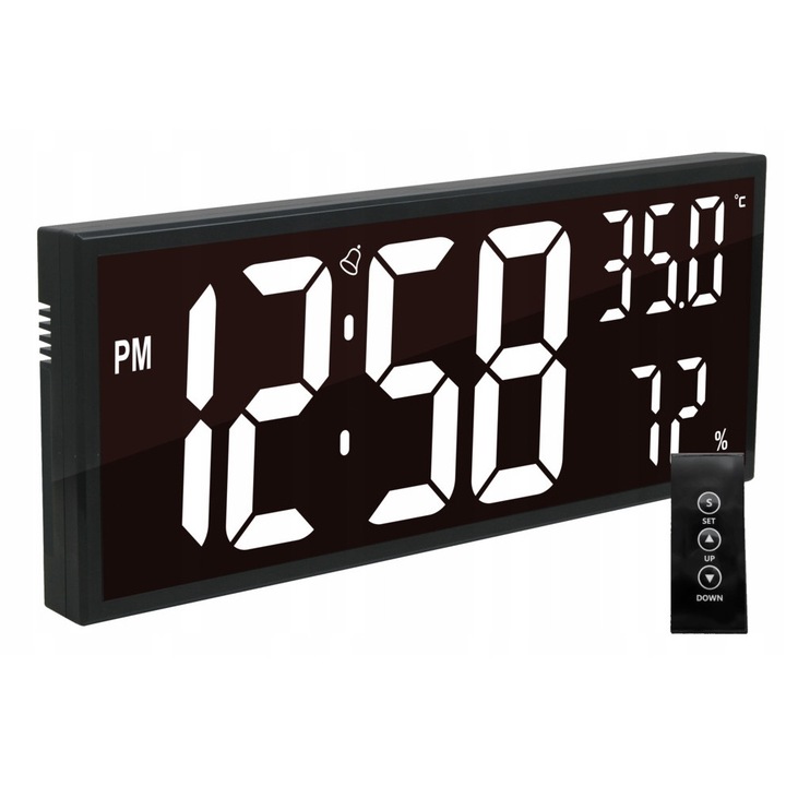 Ceas LED JVD DH309.1 cu alarma, termometru, higrometru, alb, 41x17x3cm