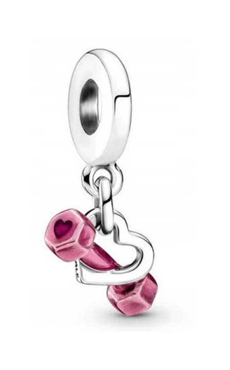 Talisman, Pandora, Haltere si Inima, argint 925, roz, 11,5x6,1x4,2mm