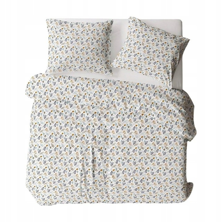 Lenjerie de pat set 3 piese, Karo, 180x200cm, alb cu flori, 100% bumbac