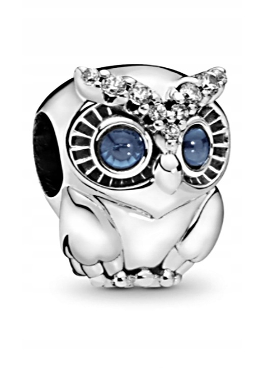 Charm Pandora bufnita, argint, cu ochi albastri