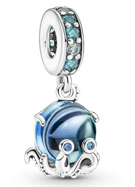 Pandora Charm caracatita, cristal albastru, argint 925