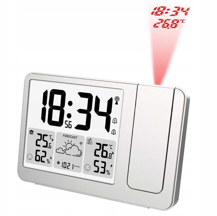 Statie meteo JVD RB3539, argintie, cu proiector, senzor de date