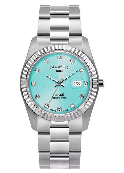 Ceas dama Roamer Amalfi Lady, quartz, argintiu, albastru Tiffany, 34x9mm