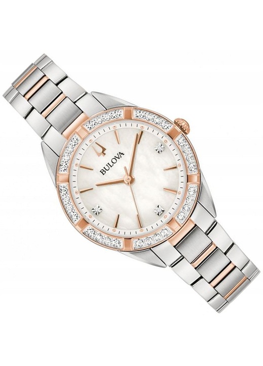Ceas dama Bulova 98R281 diamant perlat argintiu-roz auriu 30mm