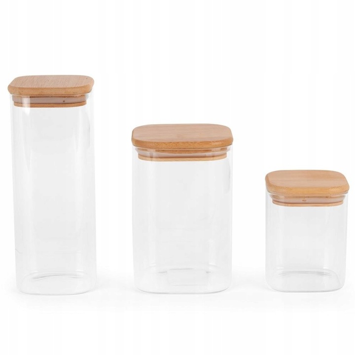 Set 3 recipiente sticla pentru alimente, Eurofirany, transparent, 500/1000/1200 ml