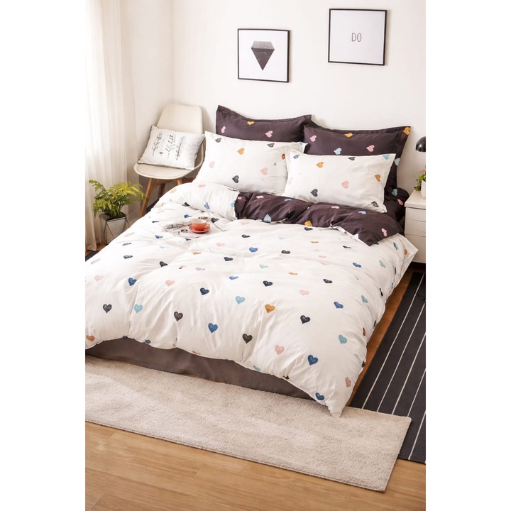 Lenjerie de pat finet 4 piese, 2 persoane, 180x200 cm, cearceaf cu elastic