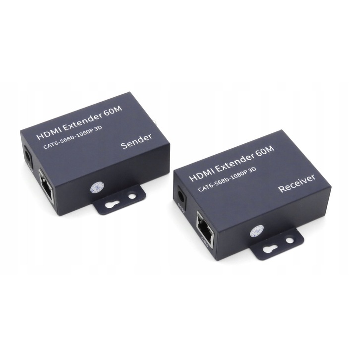 Удължител HDMI Cat6 комплект, 60м, FullHD 1080p, черен