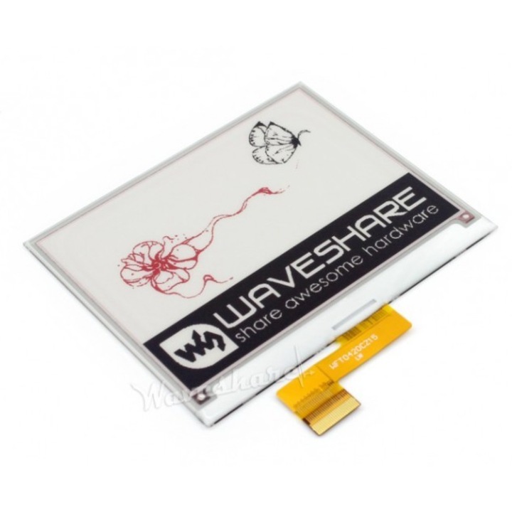 Дисплей e-Paper 4,2", WaveShare, 3 цвята, 400x300px, 84,8x63,6mm