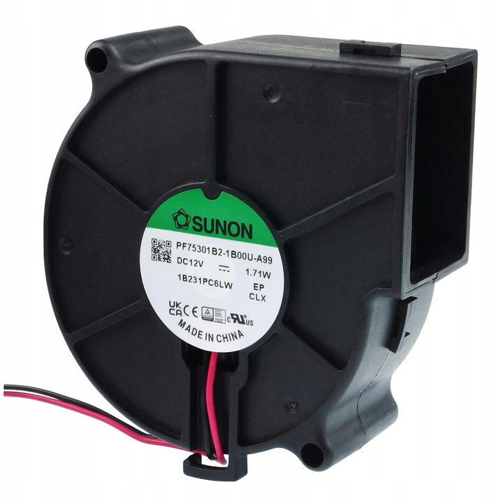 Ventilátor PC Sunon fúvó 75x75x30 mm, 1,71W, 23,44 m/h, 3000 ford./perc, 38,6 dBA