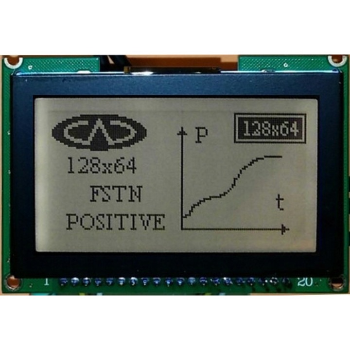 Display grafic LCD 128x64, iluminare alba, 75x52mm