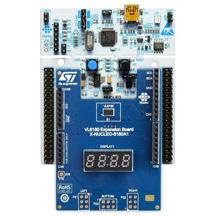 Set modul STMicroelectronics NUCLEO-F401RE cu expander X-NUCLEO-6180A1, senzor ToF VL6180, 62 cm, compatibil Arduino UNO R3
