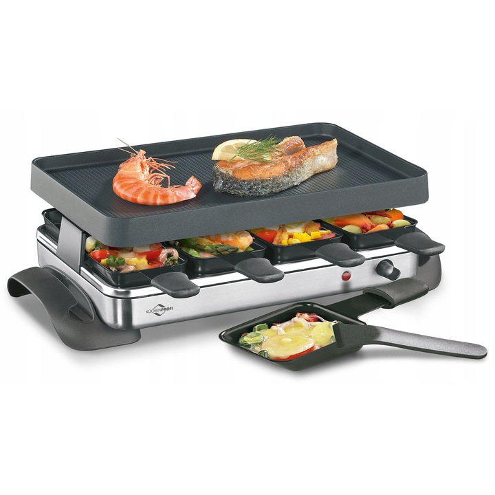 Gratar electric pentru 8 persoane, Kuchenprofi, negru, 1200W, 47x24,5cm, set cu 8 tigaite si spatule