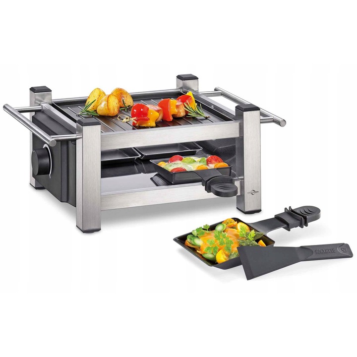 Електрически грил за 4 човека, Kuchenprofi, 600W, инокс, черен, 33x23,5см, комплект с 4 шпатули