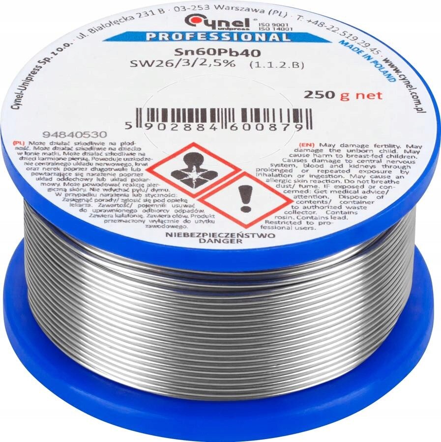 Cositor cu flux, Cynel, 0,25mm 250g Sn60Pb40, utilizare profesionala ...