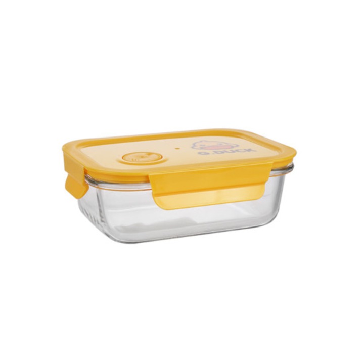 Set 3 cutii alimentare din sticla, 0,64L, transparent/galben, pentru pastrarea alimentelor