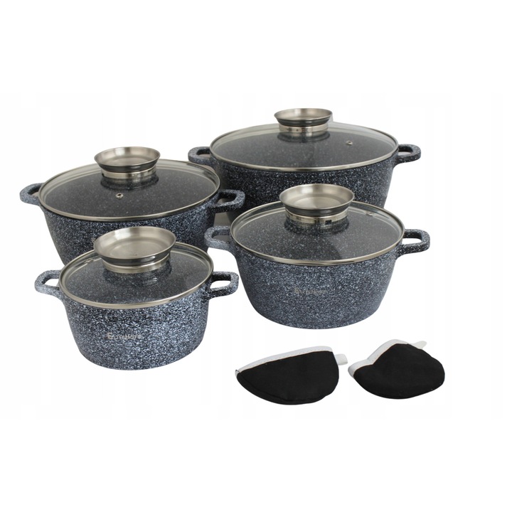 Set oale 10 piese, Elitehoff, ceramica-granit, 1,5L/2,3L/4,4L/6,0L, pentru inductie si gaz