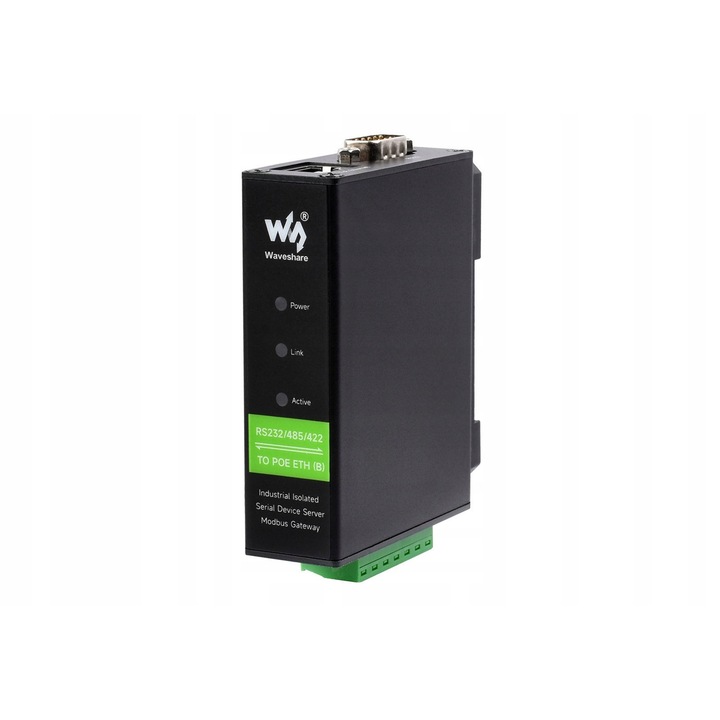 Медийни конвертори WaveShare RS232/485/422 към Ethernet, RS485 порт, PoE порт, 88,7x72,5x24,2 мм