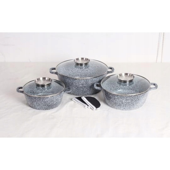 Set oale Elitehoff, 28x30x32cm, granit, cu capac din sticla
