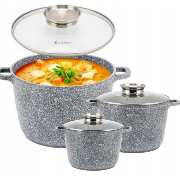 Set oale Elitehoff, 6,5L + 10L + 15L, marmura, inductie, gaz