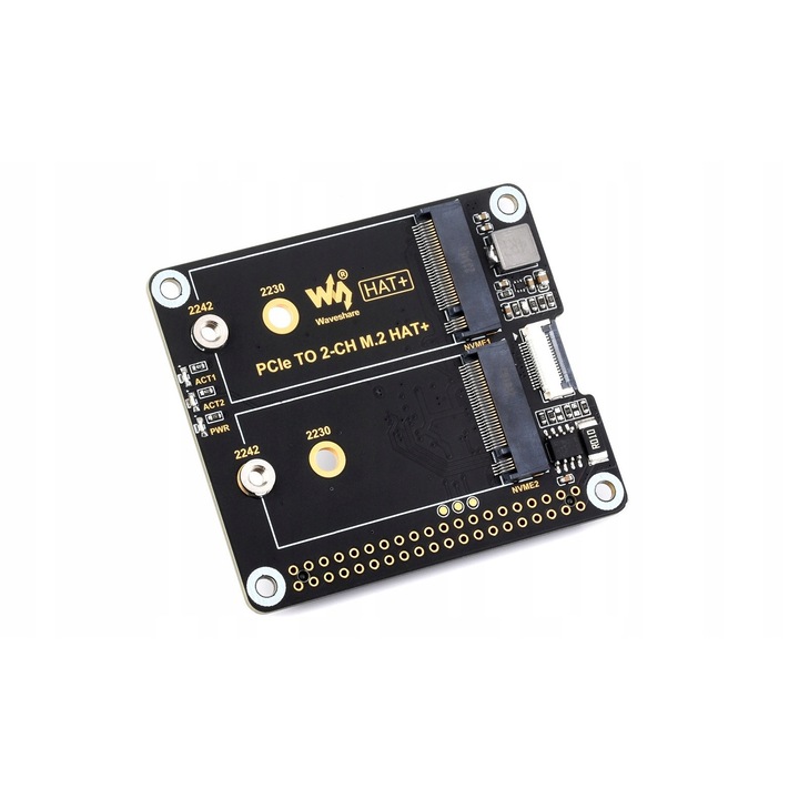 Adapter PCIe TO M.2 HAT+ pentru Raspberry Pi 5, 2x M.2 NVMe 2230/2242, 65x56,5mm, set complet