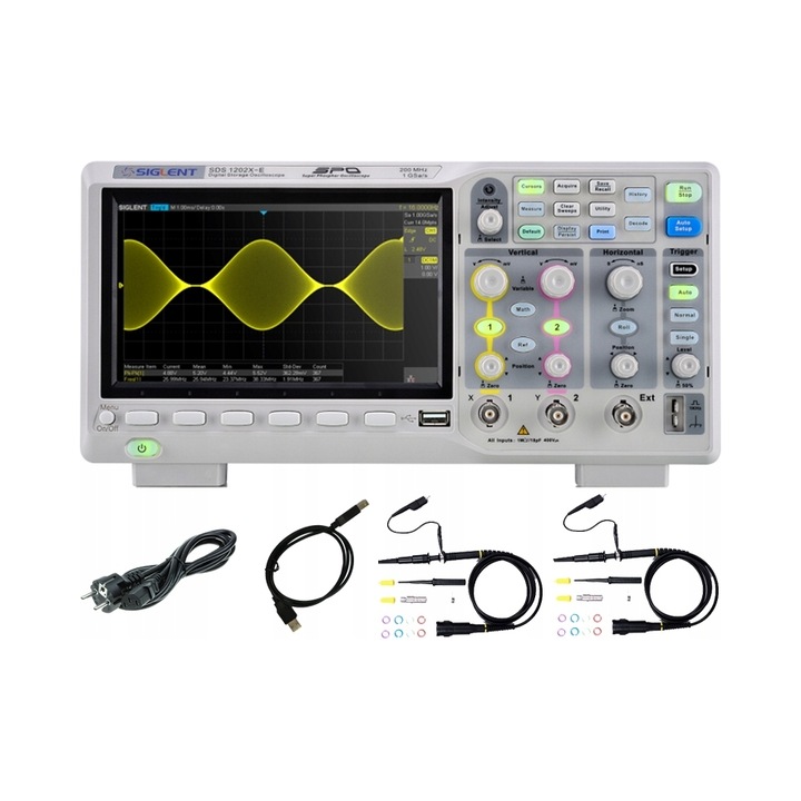 Osciloscop digital Siglent SDS1202X-E 200MHz, 2 canale, 1 GS/s, LCD 7", set complet