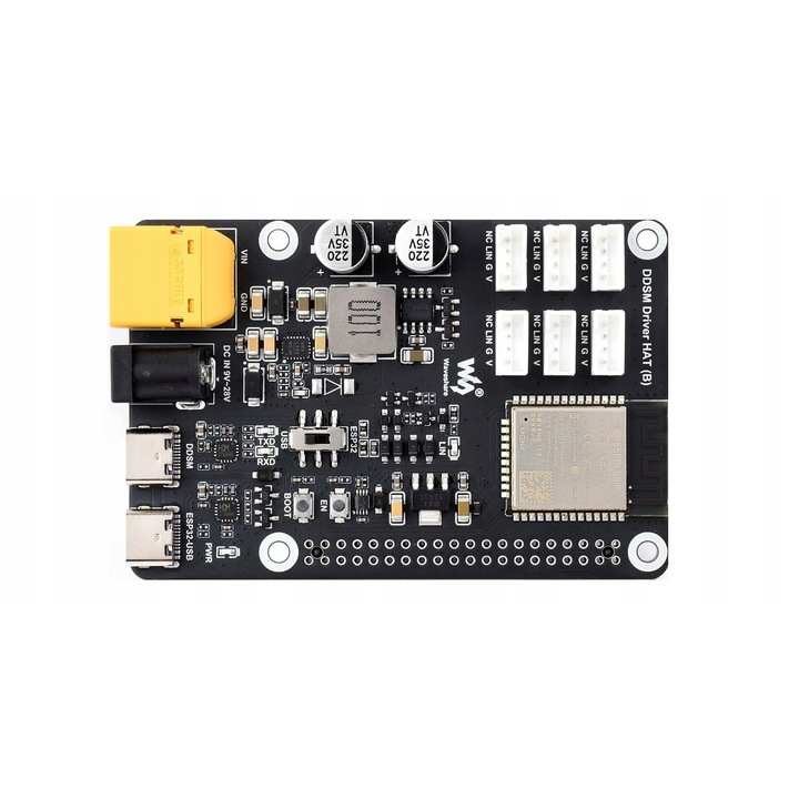 Контролна платка за серво мотори Waveshare DDSM Driver HAT (B), 6 мотора, WiFi, 85x57mm, пълен комплект