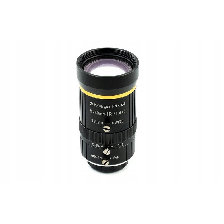 Obiectiv zoom 8-50mm C-Mount WaveShare, focus manual, F1.4, 40x68,3mm, set cu adaptor C-CS
