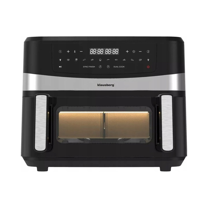 Friteuza Klausberg 9L, cu diviziune 2x4,5L, panou tactil LCD, inox, 39x29x33cm