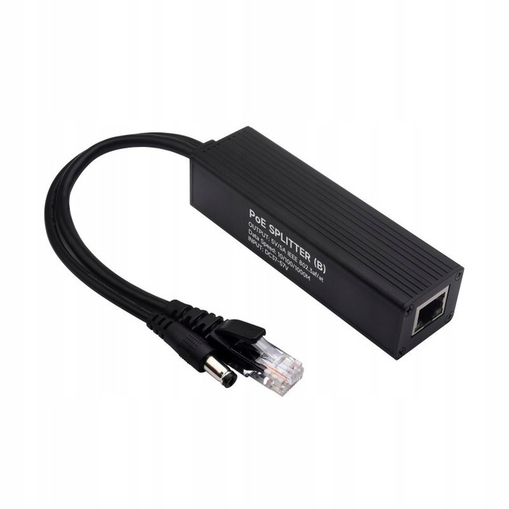 Splitter PoE Gigabit WaveShare, 5 V 5 A, 10/100/1000 Mbps, черен алуминий, 102,5x29,6x24,8 мм