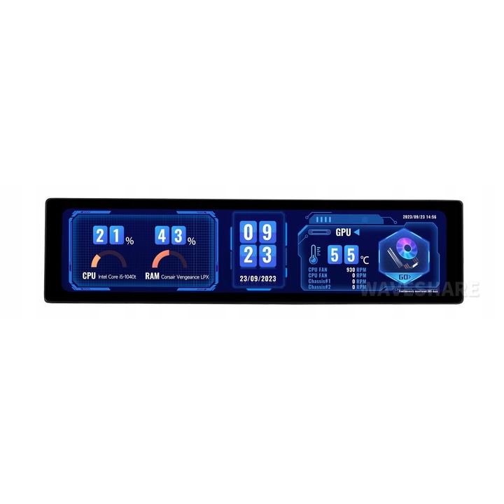 Монитор LCD IPS 11,9" WaveShare, 320x1480, тъч панел, метален