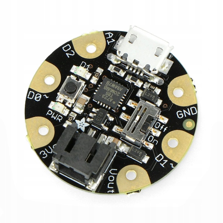 Миниатюрна платформа Adafruit GEMMA с микроконтролер Attiny85, 8 KB Flash памет, 3 цифрови пина, 28 мм