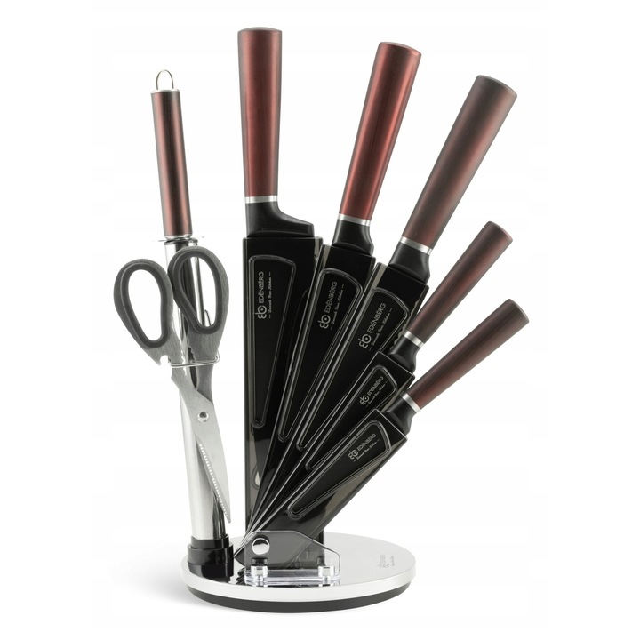 Set de cutite Edenberg EB-934, 8 piese, otel, suport rotativ, ergonomice, 33x22cm