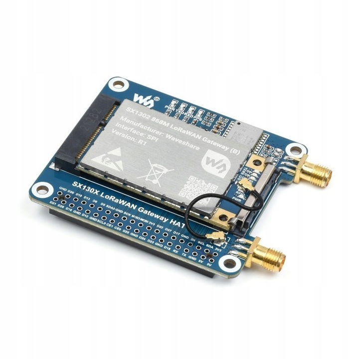 Модул SX1302 868M LoRaWAN Gateway HAT, антена 868M, GPS антена, размери 50,95x30mm, 65x56,5mm