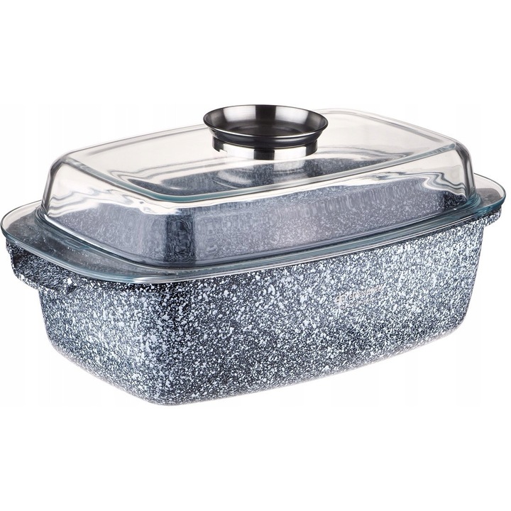 Tigaie ceramica-granit 5.5L Edenberg, non-stick, 39.5x22cm, cu capac din sticla