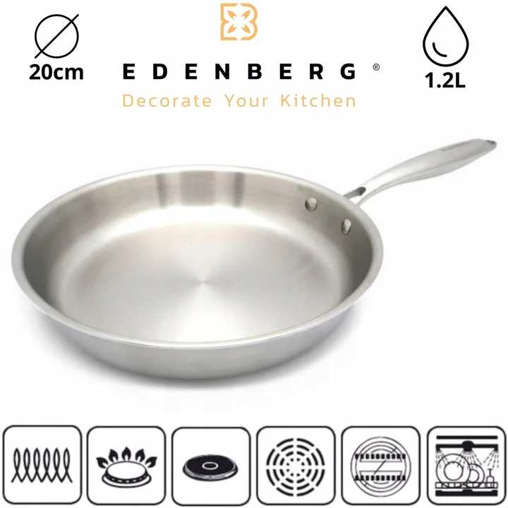 Tigaie Edenberg, 20cm, inox, pentru inductie si gaz
