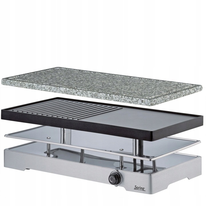 Gratar electric Spring, model RACLETTE8 CLASSIC DUO, set pentru 8 persoane, 2 placi, granit si aluminiu, 42,5x21,5x14,5cm