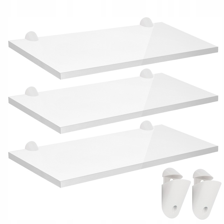 Set 3 rafturi din lemn si metal, design lunar, maro, dimensiuni: 40,6x13,3x7cm, 33,4x12,1x5,7cm, 27,1x11,6x4,4cm